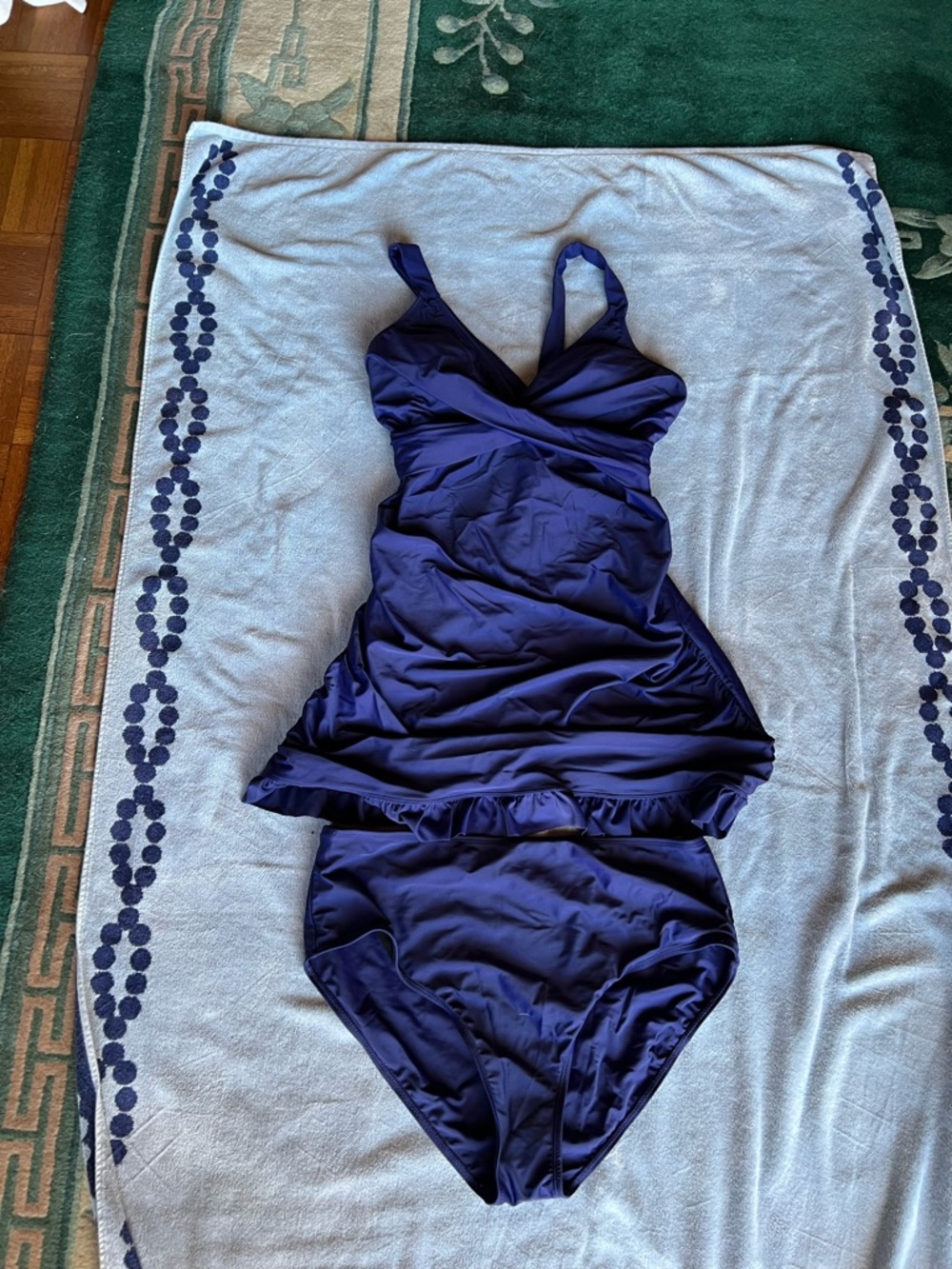 Navy Two-Piece Ruffle Hem Swimsuit